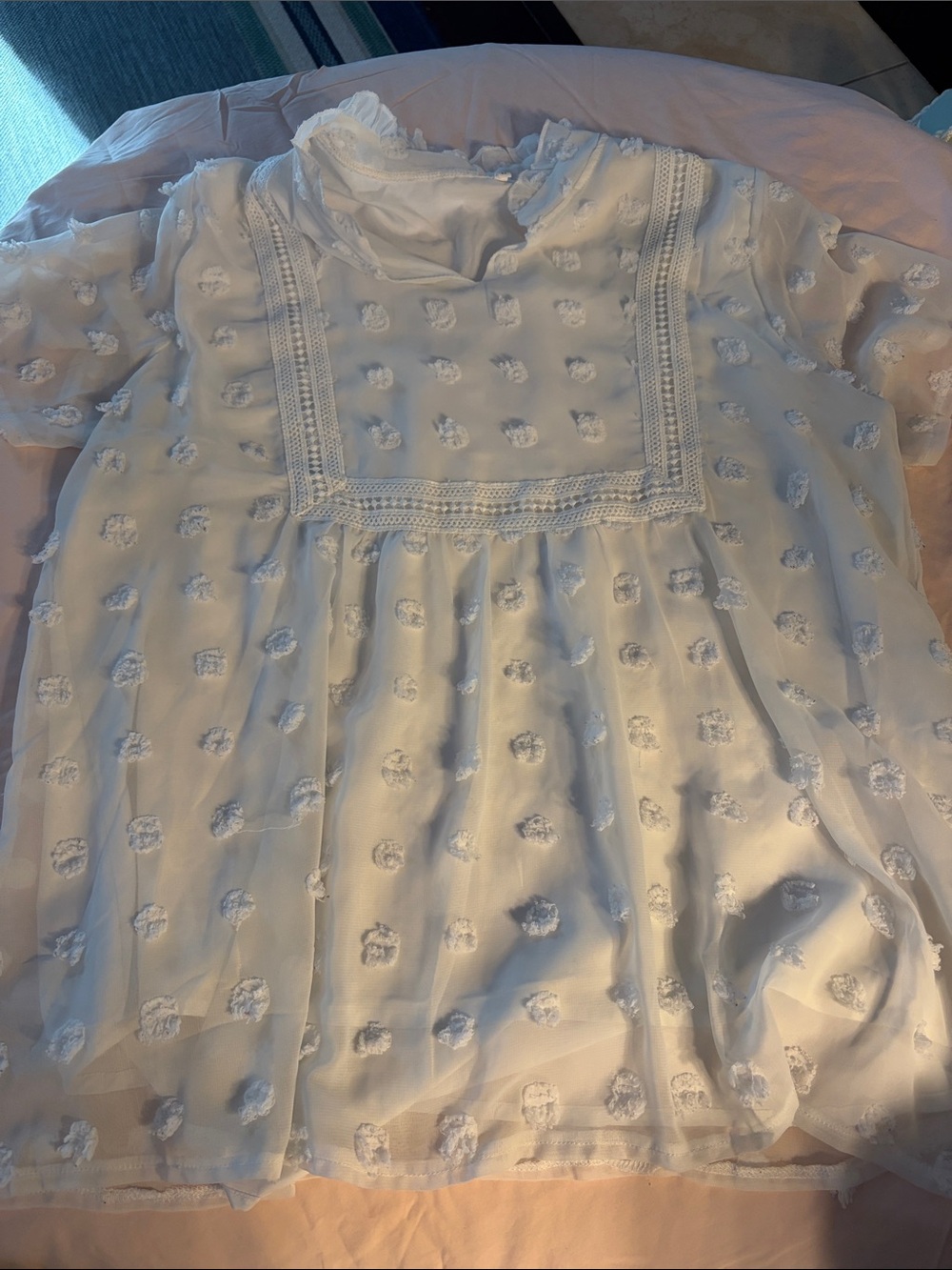 White Sheer Textured Dot Peasant Blouse
